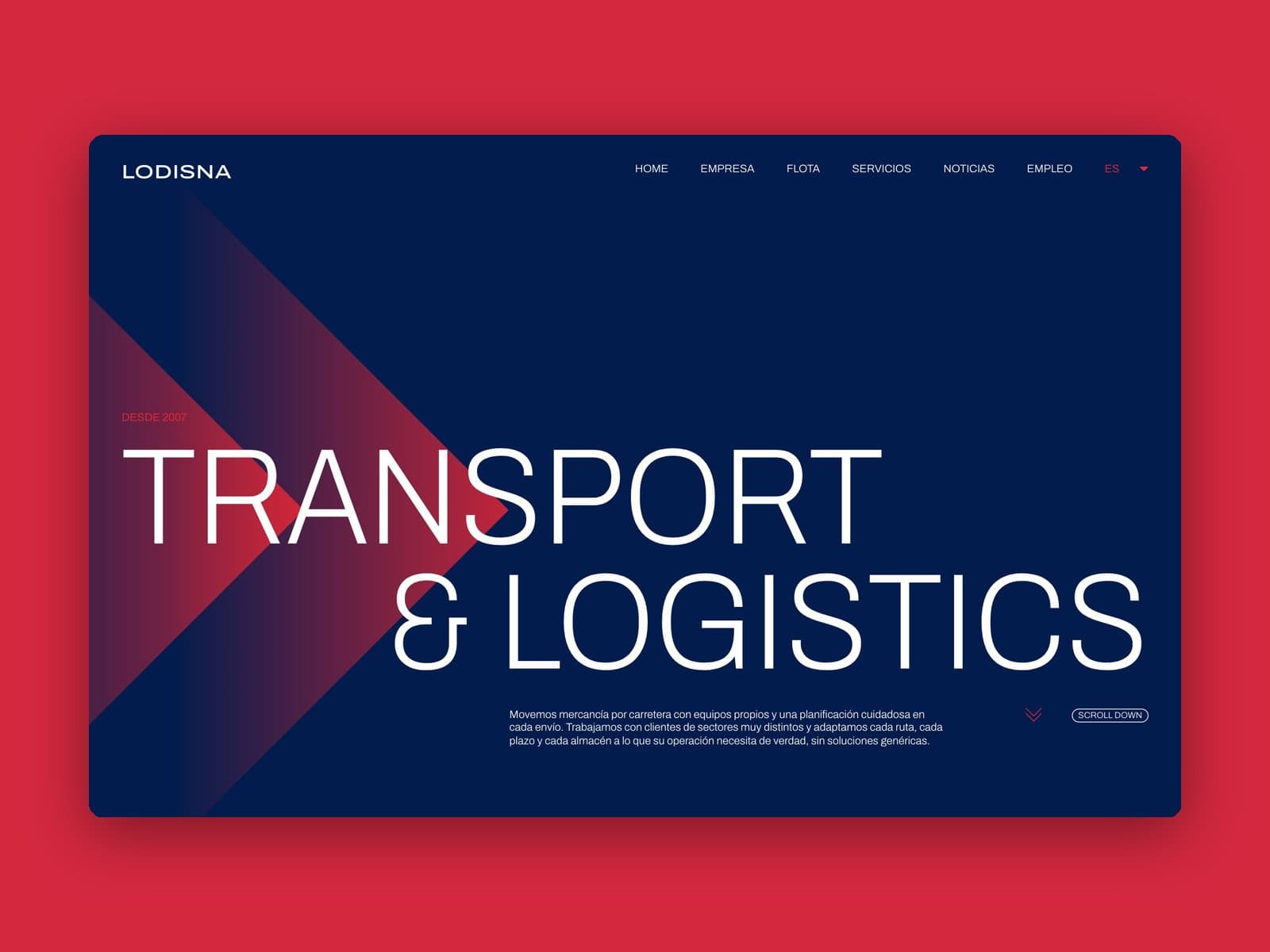 Lodisna klonunun ana sayfası: “Transport & Logistics” başlığı